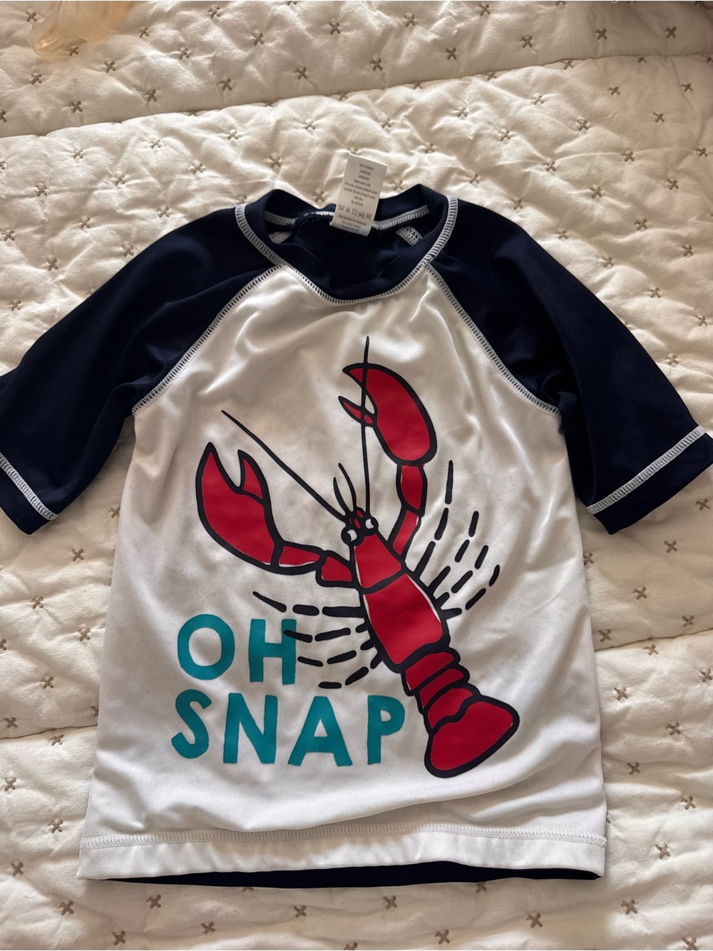 Gymboree White & Navy Rashguard with Red Lobster Graphic